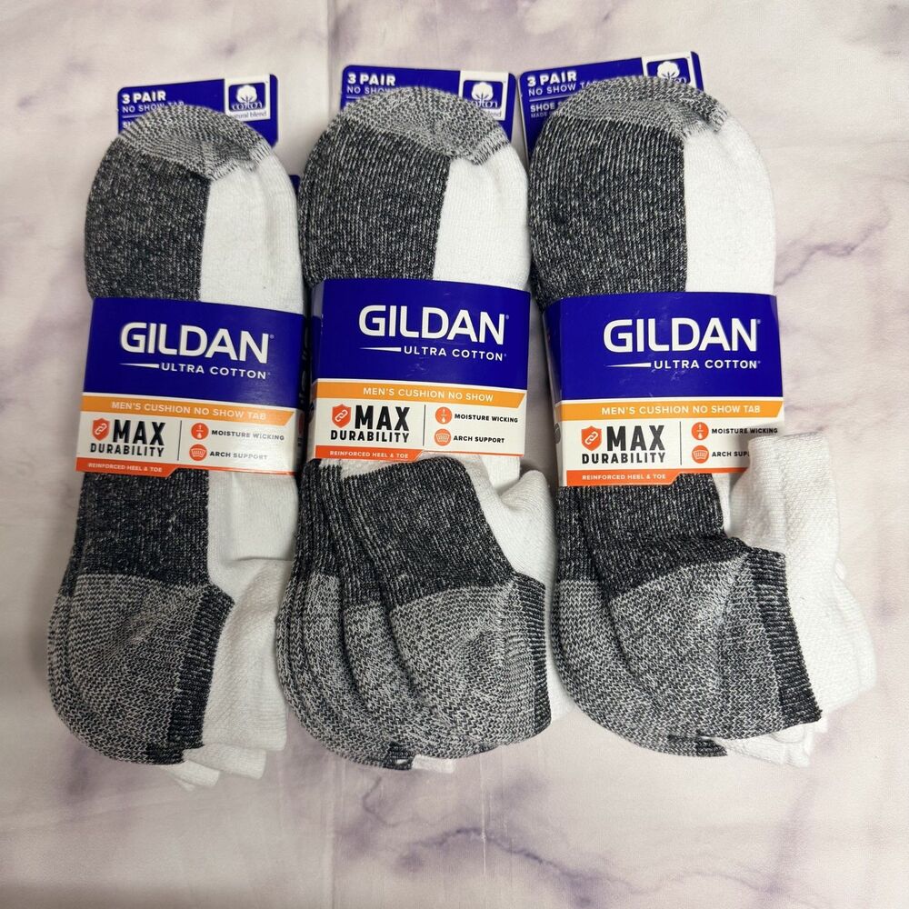 Gildan Men's Ultra Cotton No Show Tab Socks White, 3 Pack